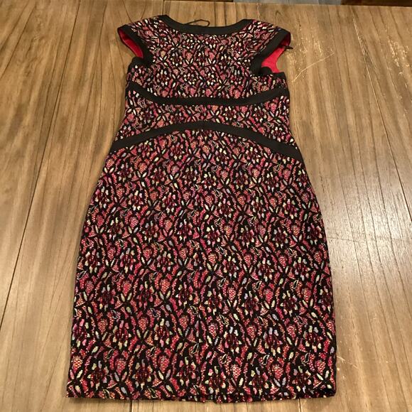 Jax Jaquard cap sleeve full zip artsy floral Cocktail Party bodycon dress red 6 - Picture 7 of 10